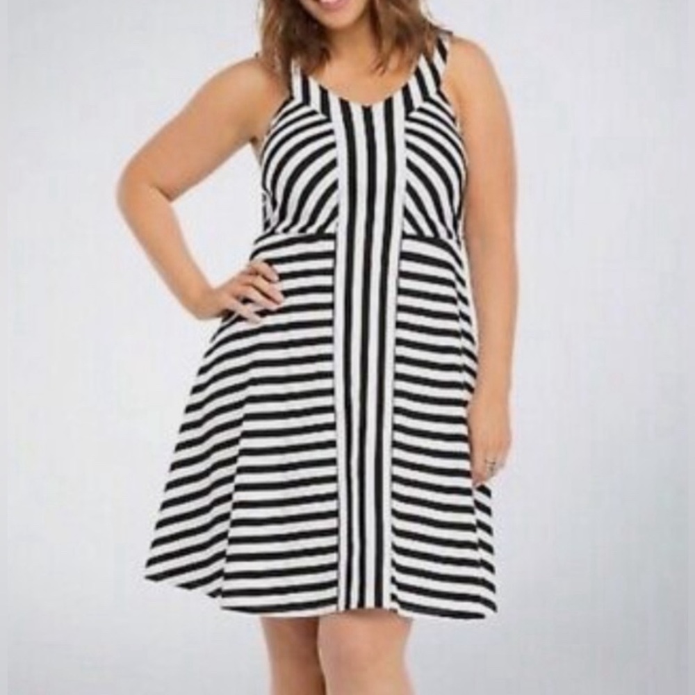 Torrid Black and White Striped Halter Dress